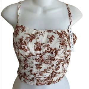 NWT Lilly Star Medium Cropped Top Bustier Cream Brown Adjustable Spaghetti Strap